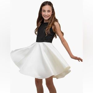 Girls Un Deux Trois Black & White Satin Sparkle Dance Holiday Dress Size 14